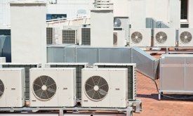 view on the roof of a building of a large air conditioning equipment